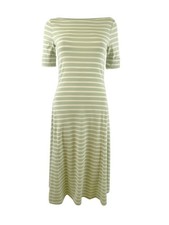 Lauren Ralph Lauren Women's Striped Stretch Cotton Midi Dress (S, Sage/Cream)