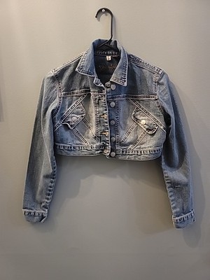 Y2K Womens Younique Denim Cropped Jacket Size Small Button Up Long Sleeve