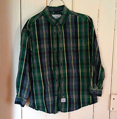 Scotch & Soda Men's M Plaid Button-Up Shirt Green/Blue/Yellow Long Sleeve