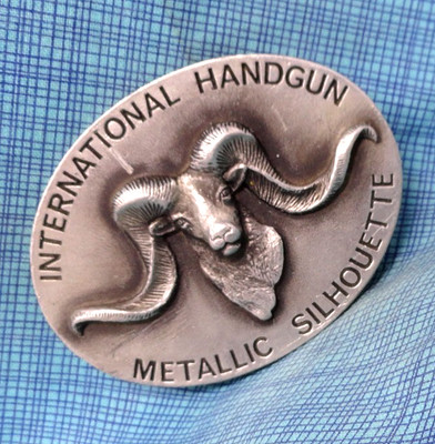 International Handgun Metallic Silhouette Belt Buckle Vtg 70s Sid Bell PP.GMP780