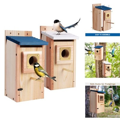 2-Pack Cedar Bird House with Copper Guard, Wooden Nesting Box for Bluebird Wren