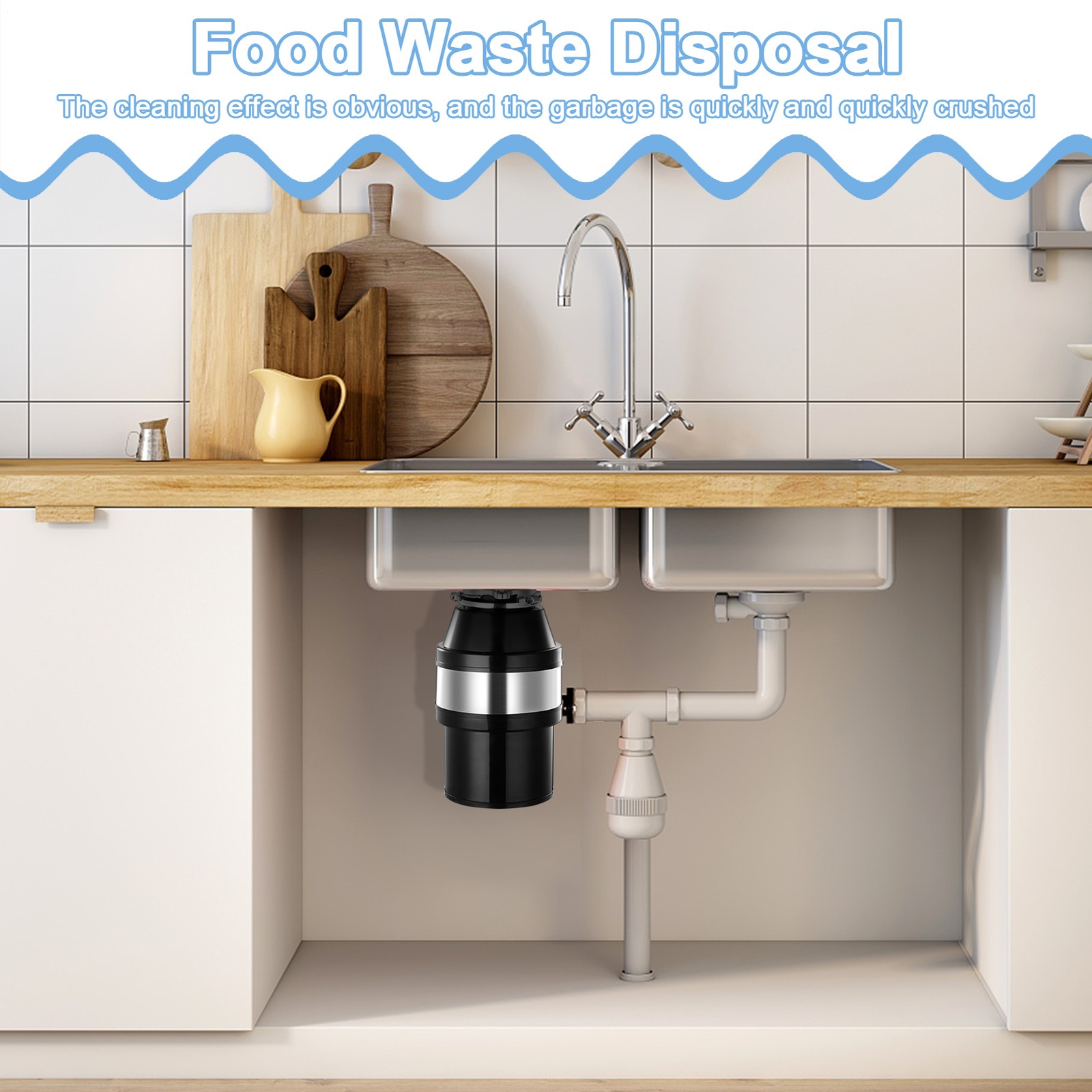 Garbage Disposal 3/4 HP 2800 RPM Under Sink Kitchen Food Waste w/ Plug