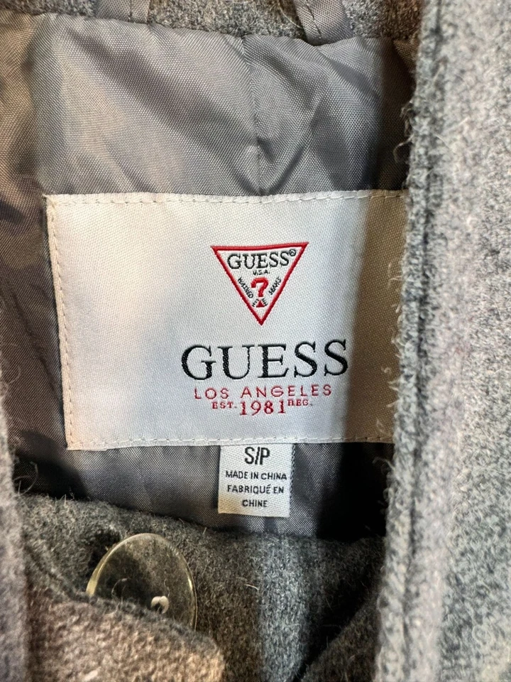 Casaco feminino Guess com peito duplo Preppy Academia mistura de lã cinza tamanho P/P - Imagem 2 de 4