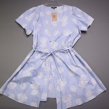 Madewell Womens Floral Wrap Mini Dress Size XL Light Blue White Daisy Short