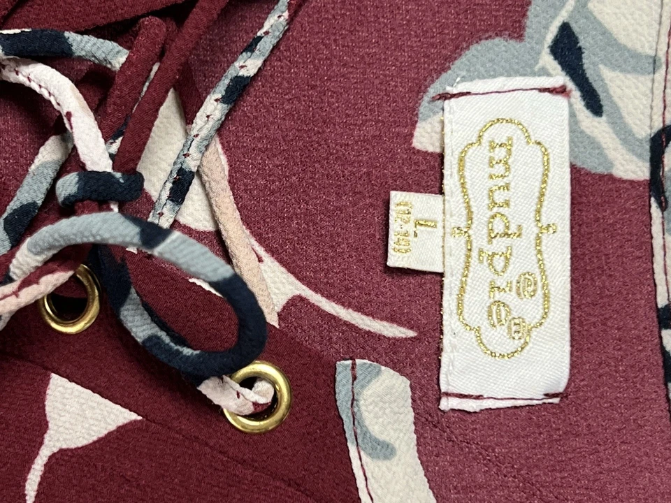 Top túnica Mud Pie L Borgoña floral con cordón escote LS campesino cottagecore Foto 3 de 4