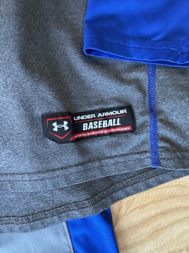Under Armour Youth XL 3/4 Sleeve Raglan Baseball Shirt & Short Set HeatGear Blu - Picture 3 of 10