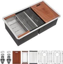 Undermount Kitchen Sink - 32x19 Inch Double Bowl Under-Mount Kitchen Sink Sta...