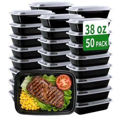 Meal Prep Containers, 50 Pack 38oz (100-Piece) Extra Thick Disposable Take Ou...