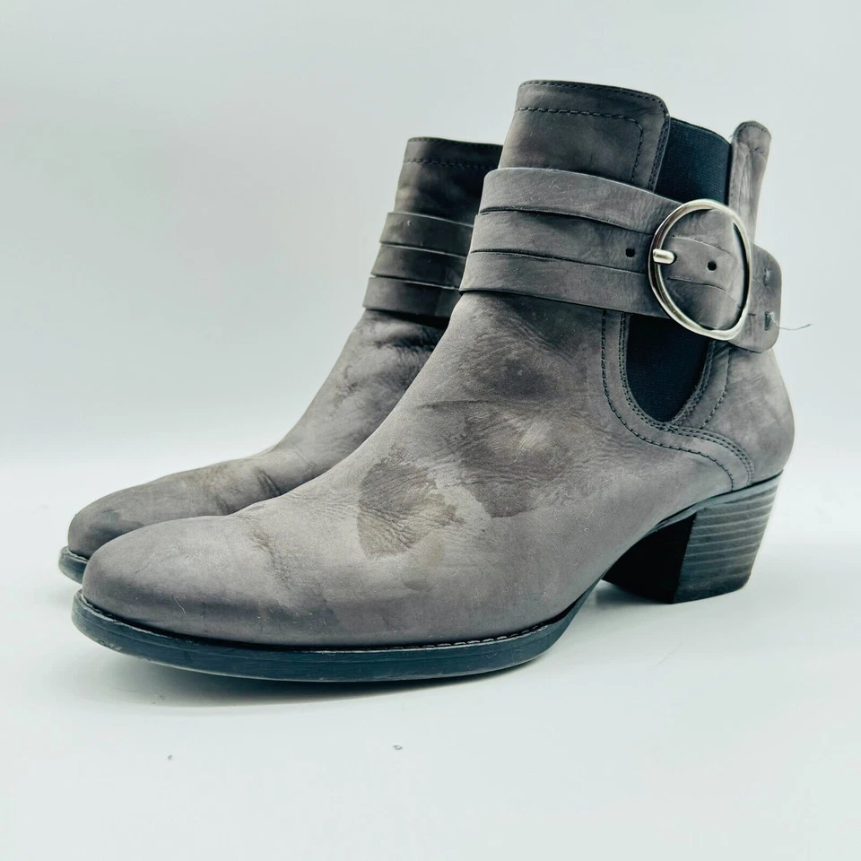 Botas Paul Green Femininas 8.5 Cinza Camurça Fivela Salto no Tornozelo Conforto Sapatos Casuais - Imagem 4 de 4