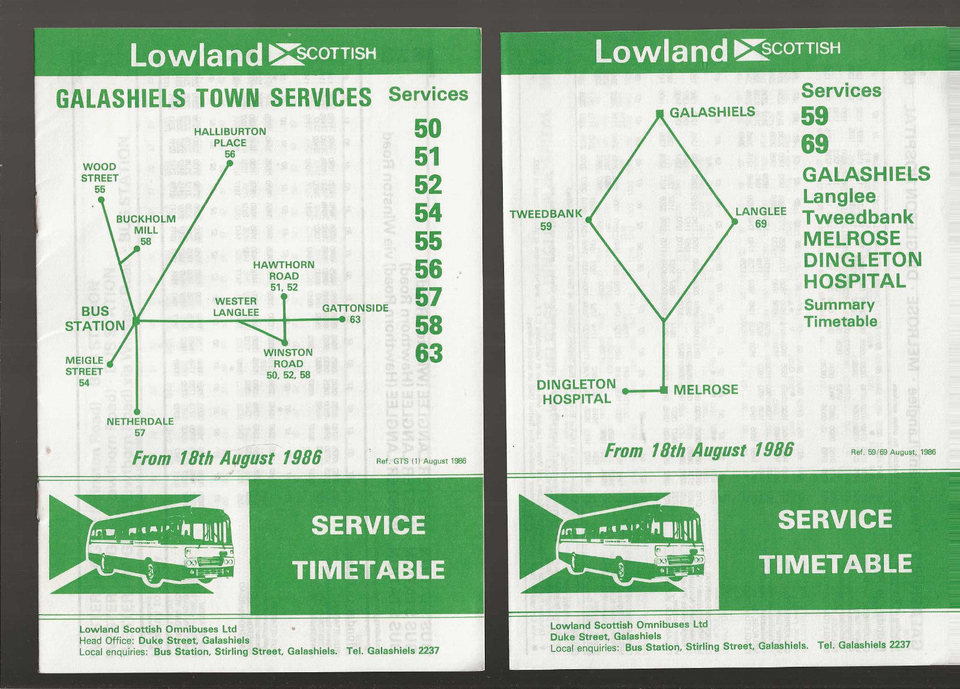 Lowland Scottish Bus Timetable Leaflets Bundle (10 items) 1985/1986