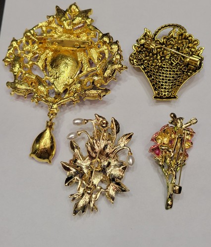 4pc Beautiful Flower Floral Bouquet Crown Teardrop Brooch Pin Lot CA USA E100-5 - Picture 4 of 9