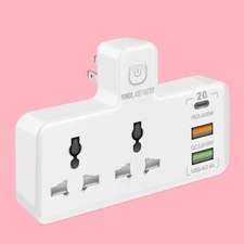 2 Prong Outlet Surge Protector Dock Adapter w/ 2 Outlets 3 Port(USB A PD QC 3.0)