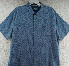 Nat Nast Shirt Mens 2XL Navy Silk Geometric All Over Print Hawaiian Camp Bowling