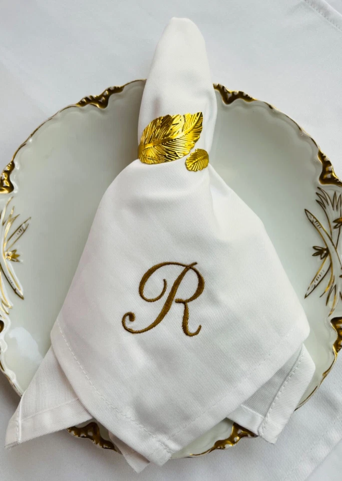 Juego de 4, 6 o 12 servilletas de tela blanca con monograma, personalizadas, poli/algodón Foto 2 de 4