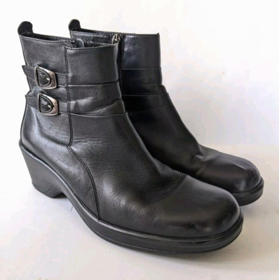 Dansko Bibi Moto Ankle Boots Womens 11 10.5 Black Leather Buckle Chunky Clog 41