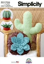 Simplicity R11759 Decorative Succulent, Cactus Plush Pillows UNCUT Pattern S9772