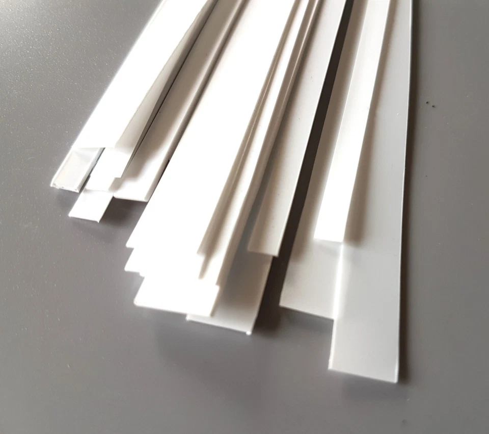 Plasticard Strips 350mm Long White Matt/Matt 0.25 to 1mm Thick 5 6 10 12mm Wide