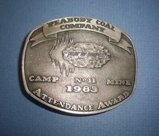 PEABODY COAL COMPANY- CAMP No 11 MINE- 1983 Belt Buckle - ATTENDANCE AWARD