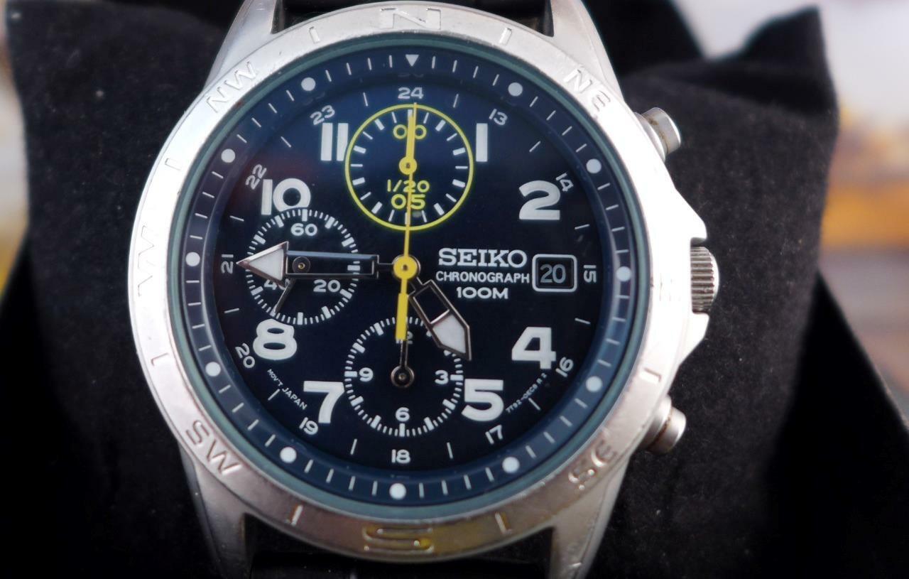 Classic 40mm Navy Blue Dial Seiko 7T92 0DX0 Chronograph Men's QUARTZ 631453  | eBay