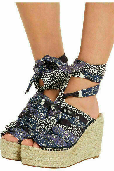 Chloe Bandana Wedge Sandals Iconic Shoes Espadrilles Mules 35