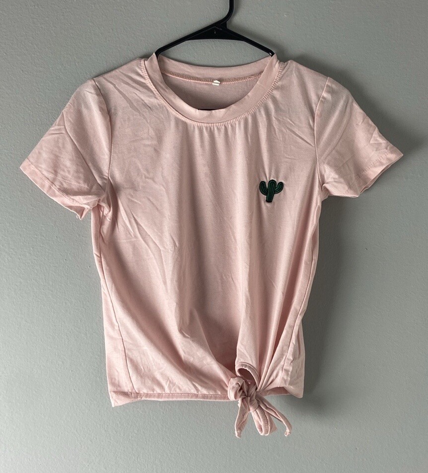 Shein S Pink Cactus Cropped Shirt