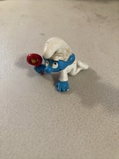 Vintage The Smurfs White Baby Smurf with Rattle Figure PVC Peyo
