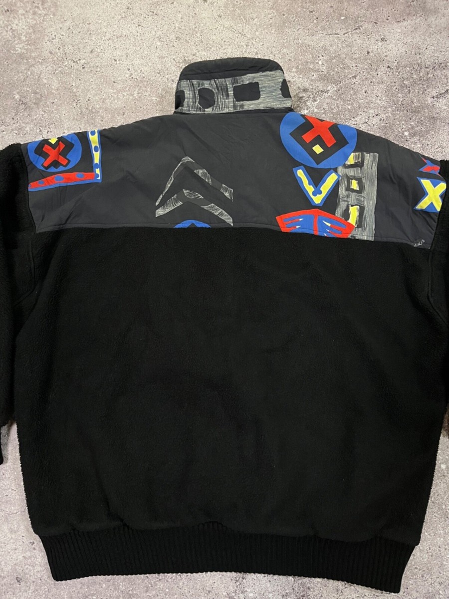 VINTAGE 90s Quiksilver 1/3 Zip Fleece Jacket Graphic Print Size XL