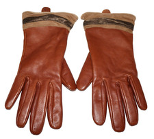 Vintage GRANDOE Cider Tan Leather  Angora-Wool lined Gloves SIZE 6.5