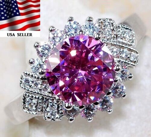 3CT Treated Pink Sapphire & Topaz 925 Solid Sterling Silver Ring Sz 6 N3-7
