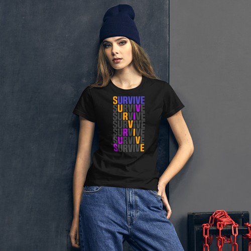 Bladder Cancer Awareness T-Shirt Survive Purple Blue Marigold Ribbon Support Tee - Picture 5 of 8
