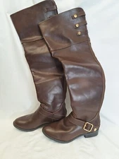 ShoeDazzle Women's Size 6 Billie Riding Leather Over the Knee Boots Brown
