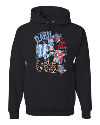 Barn In The USA Red White and Blue Cows Unisex Hoodie Sweatshirt