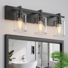 Bathroom Vanity Light,3 Light Matte Black Vanity Light with Thickened Clear G...