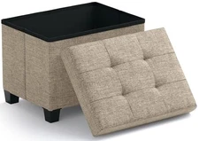  Storage Ottoman Small Rectangle Ottoman with Legs, 12" W x 16" L x 12" H Tan