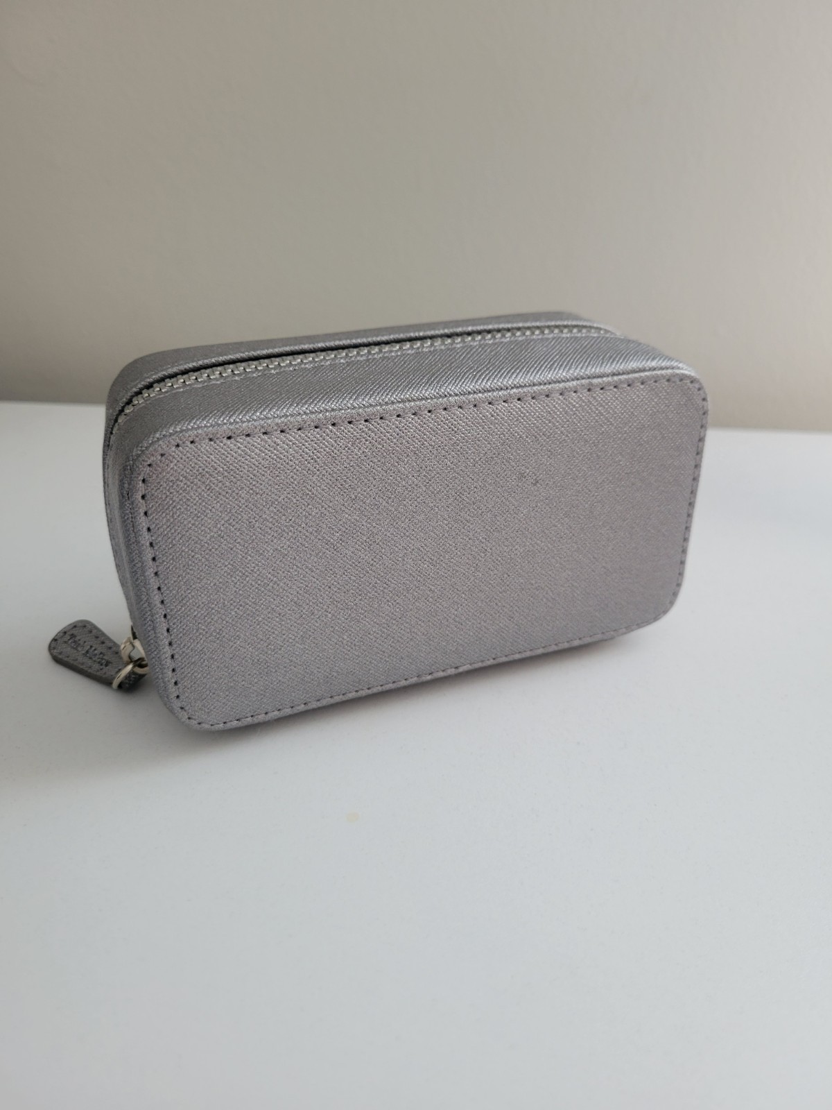 Trish Mcevoy Small Case Metallic Silver Cosmetics Brushes Travel Case 5" x 3"