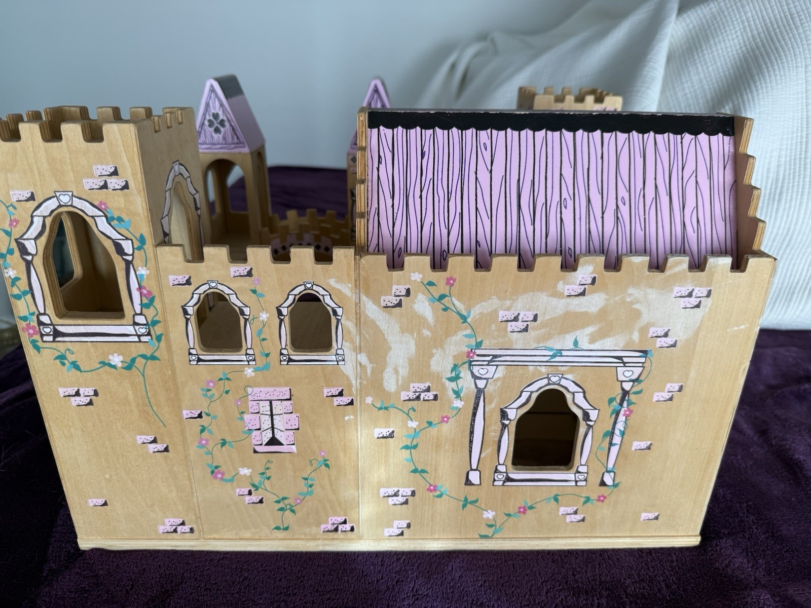 Melissa & Doug Folding Princess Castle Draw Bridge Wooden Sliding Door Stairs