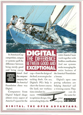 1992 Digital Computer Yacht America's Cup America3 Defiant Sailboat vtg Print AD