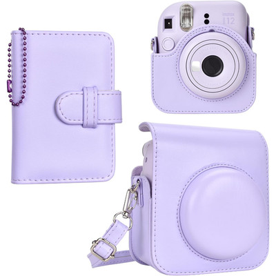 Tasche Fotoalbum für Instax Mini 12 PU-Leder Schutzhülle mit Schultergurt Lilac