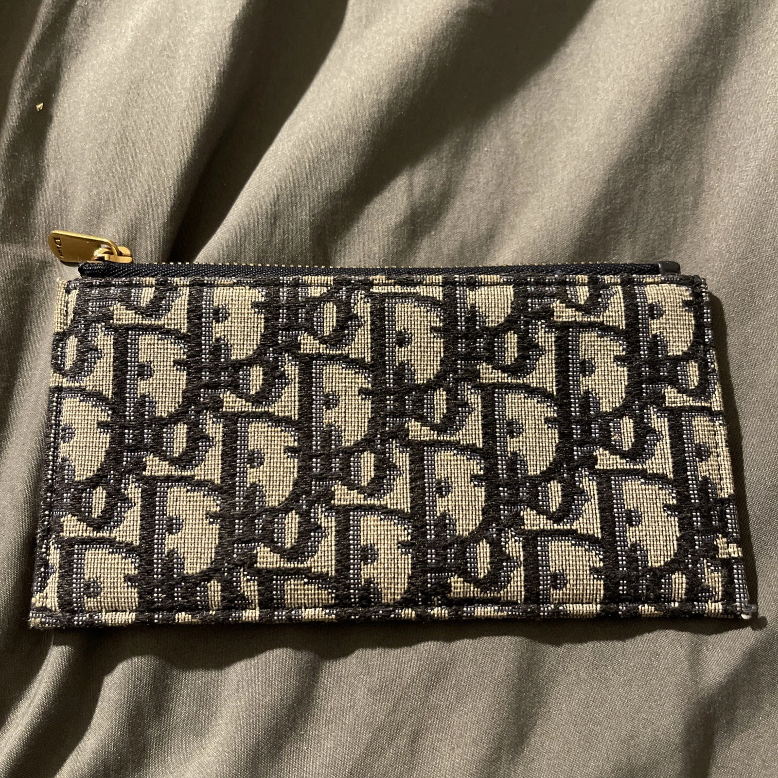 Étui portefeuille porte cartes Christian Dior Italie toile oblique zippé change pièce ~US6T1