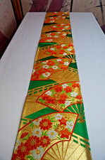 FUKURO Obi Seide Tischläufer Japanischer Kimono Vintage Gewebt Frau Grün...