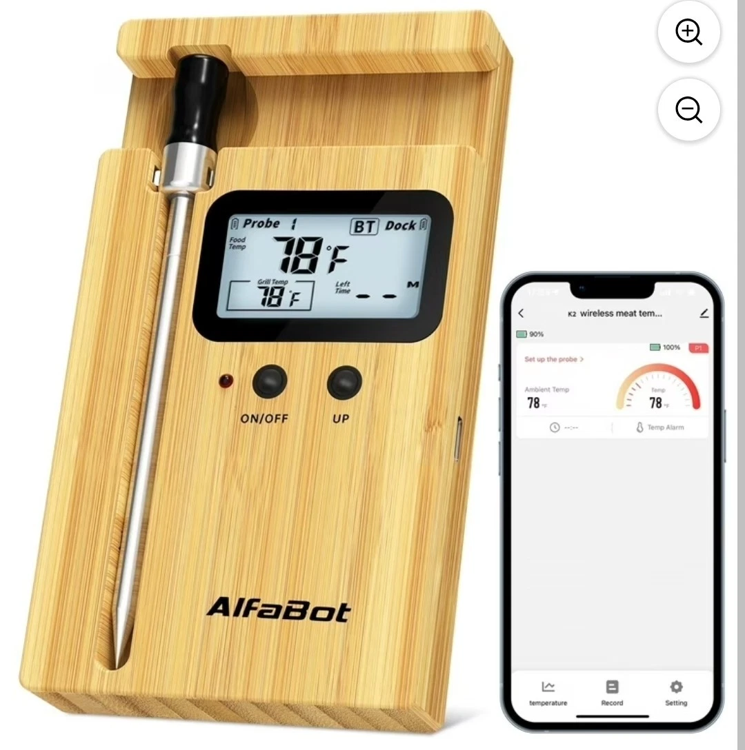AlfaBot Wireless Meat Thermometer, Standalone Base Display,Alarm,Long Bluetooth