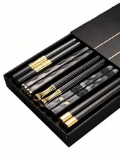 5 Pairs by 10pcs Antimicrobial Alloy Bamboo Chopsticks Reusable Metal Utensils