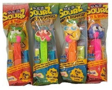 PEZ SOURZ SOURS SET WATERMELON,APPLE,PINEAPPLE,BLUE RASPBERRY SEALED BAGS