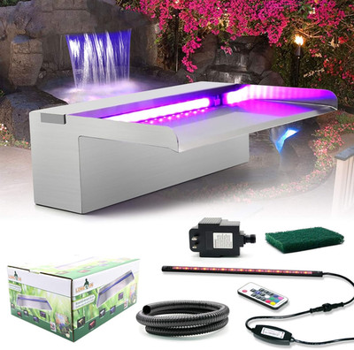 Waterfall Spillway Stainless Steel Pond Waterfalls with Color Changing LED Light
