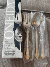 Oneida Golden Damask Rose Cube Set of 3 Serving Pieces Stainless Flatware