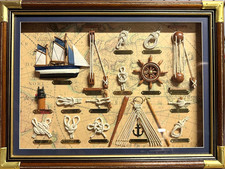 Maritimes Wandbild mit Deko-Schiff und Seemannsknoten    60 x 44 cm