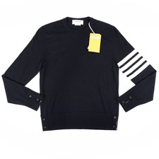 Thom Browne Fine Merino Wool 4-Bar Pullover Knit Sweater In Navy - Men's Size 1