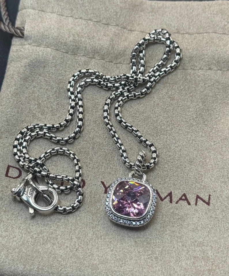 Collar colgante David/Yurman plata esterlina 14 mm Albión cadena turmalina 18 pulgadas Foto 3 de 4