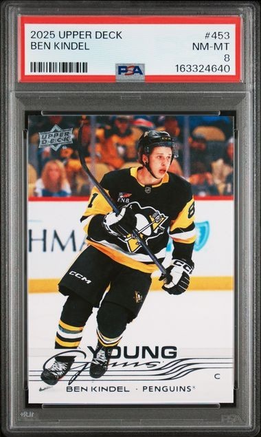 2025-26 Upper Deck Ben Kindel Young Guns PSA 8 #453 RC Pittsburgh Penguins