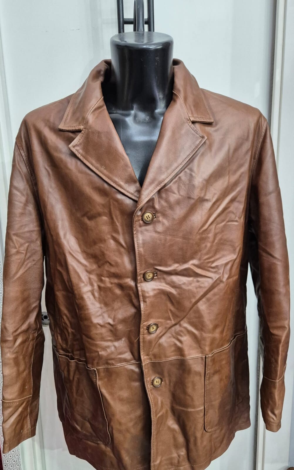 ESSEBI Vintage Brown Leather Jacket for Men Size L LLR10